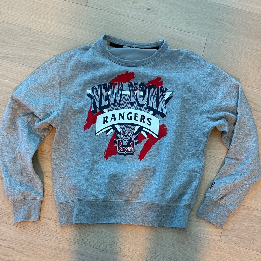 adidas New York Rangers Gray Crewneck Sweatshirt with Red and Navy Graphic